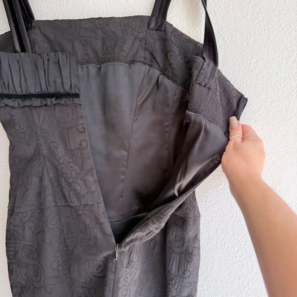 Vintage 90s Guess Jeans Dragon Jacquard Corset Satin & Velvet Dress in Black XS - Picture 12 of 14